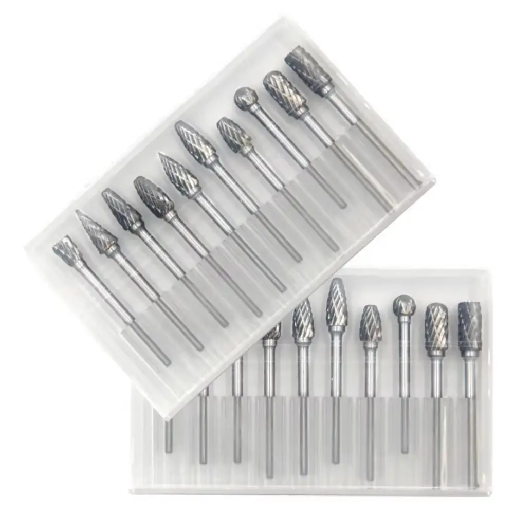 Carbide End Mill - 10-teiliges Hartmetall-Fräser-Set mit 3mm Schaft, Doppelschnitt-Schleifaufsätze,